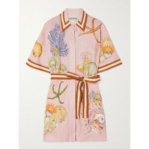 Alemais + Sam Pauletto Nereids belted printed linen-gauze mini shirt dress US 2